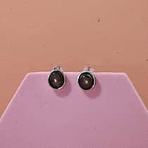 D'Joy Black Star Sapphire Stud Earring with Push Back in Rhodium Overlay Sterling Silver 5.54 Ct.