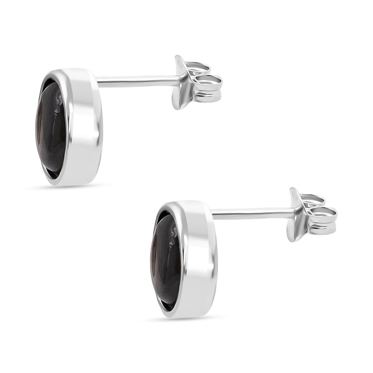 D'Joy Chantaburi  Black Star Sapphire Earring with Push Back in Rhodium Overlay Sterling Silver 5.54 Ct.