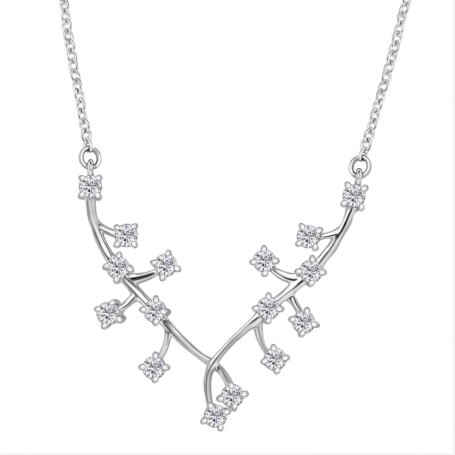 Luxuriant Lab Grown Diamond Fancy Necklace (Size - 20) in Rhodium OverlaySterling Silver  1.008  Ct.