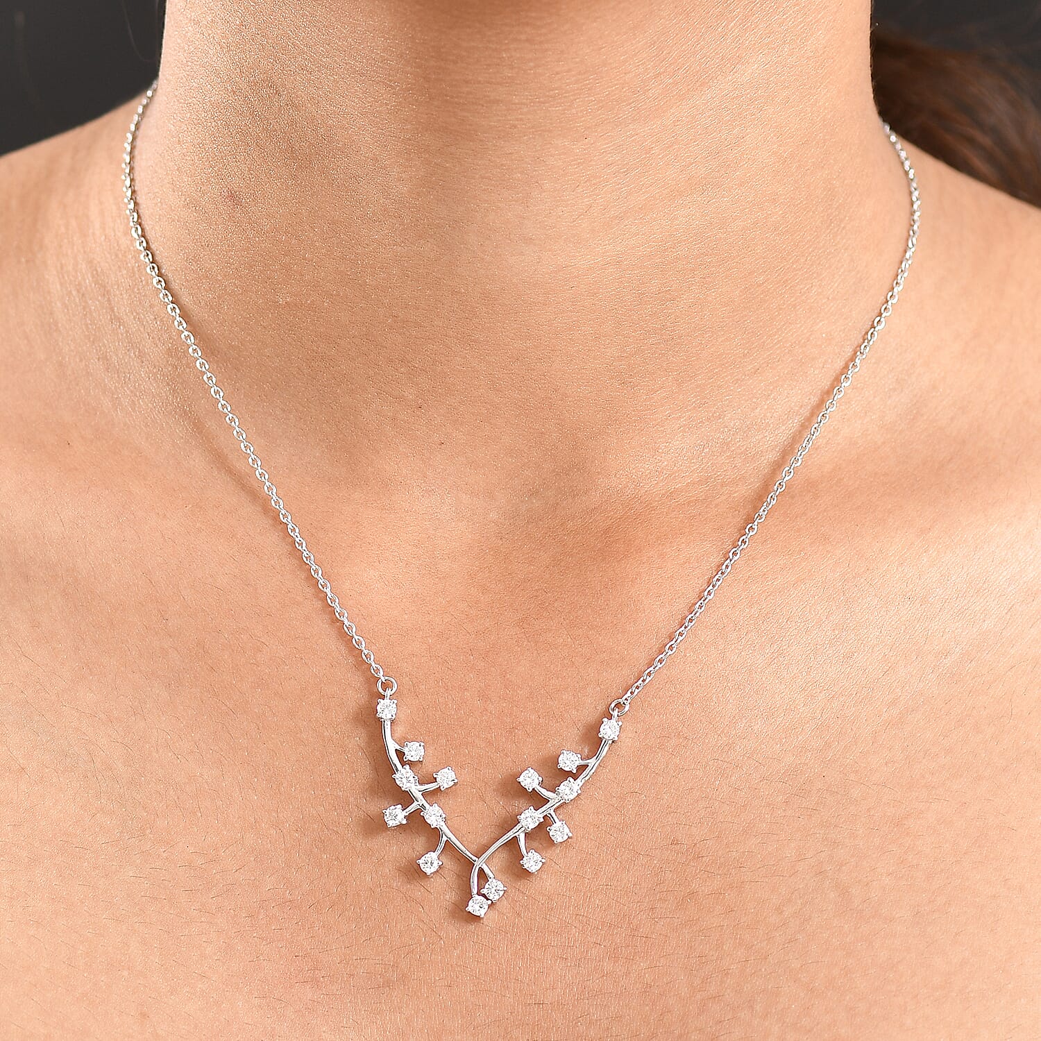 Luxuriant Lab Grown Diamond Fancy Necklace (Size - 20) in Rhodium OverlaySterling Silver  1.008  Ct.