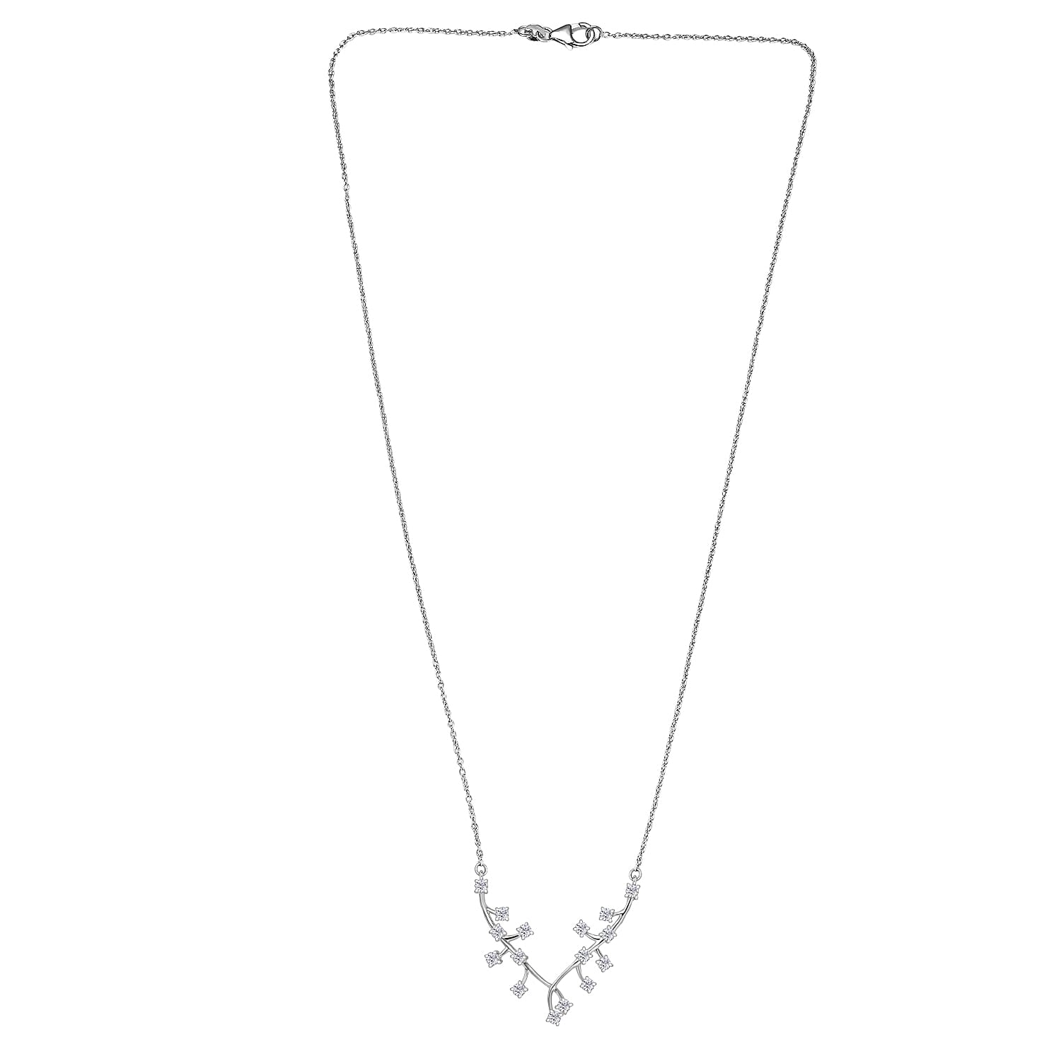 Luxuriant Lab Grown Diamond Fancy Necklace (Size - 20) in Rhodium OverlaySterling Silver  1.008  Ct.