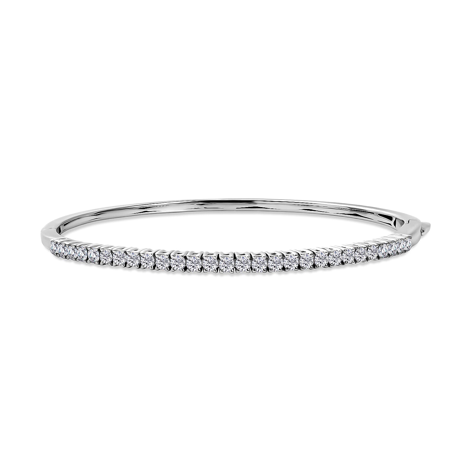 Luxuriant Lab Grown Diamond (SI-GH) Full Bangle (Size 7.5) in Rhodium Overlay Sterling Silver 2.29 Ct, Silver Wt. 12.37 Gms.