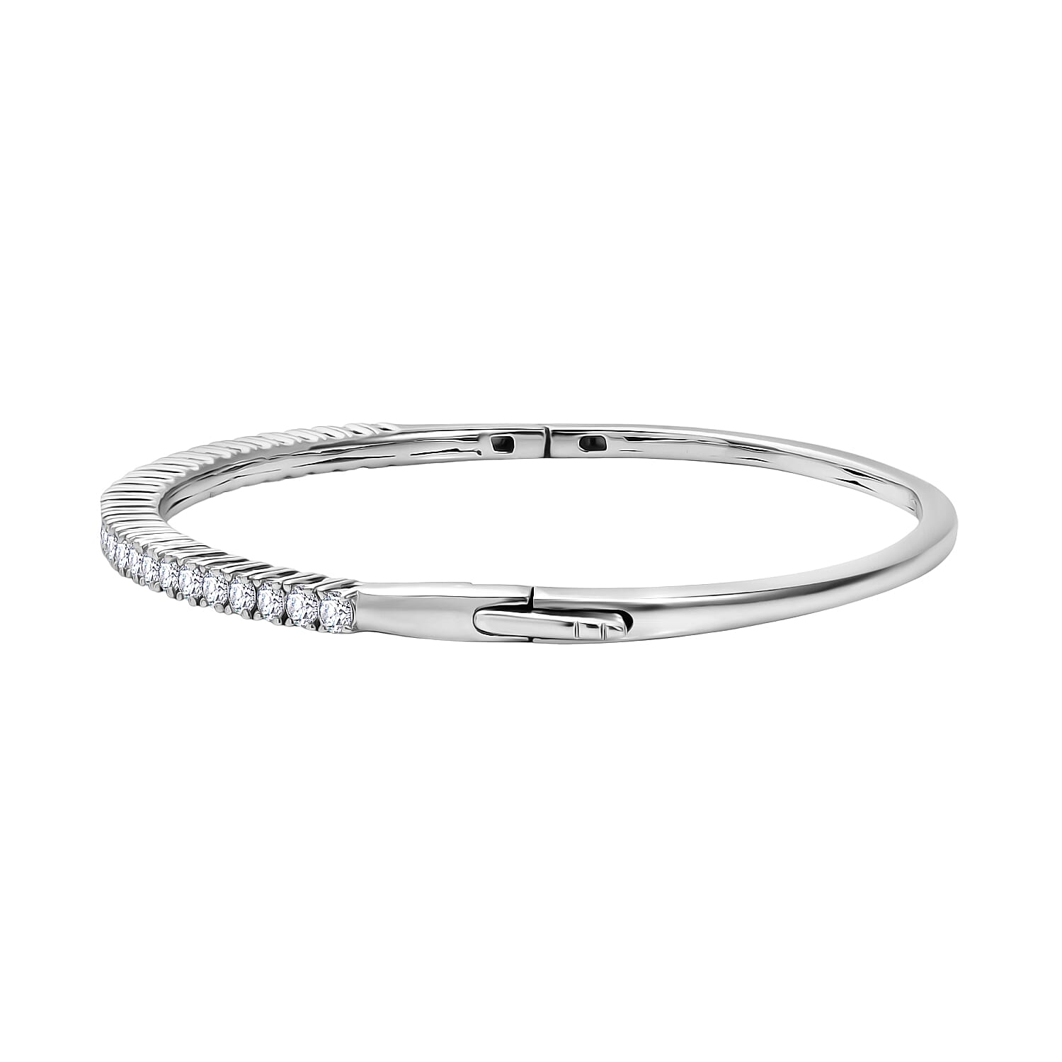 Luxuriant Lab Grown Diamond (SI-GH) Full Bangle (Size 7.5) in Rhodium Overlay Sterling Silver 2.29 Ct, Silver Wt. 12.37 Gms.