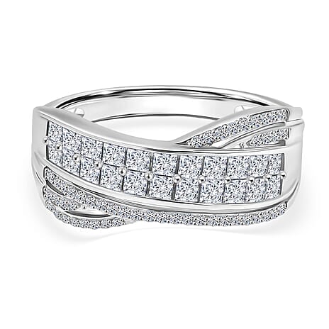 Luxuriant Lab Grown Diamond (VS-EF) Cluster Ring in Rhodium Overlay Sterling Silver 1.01 Ct.