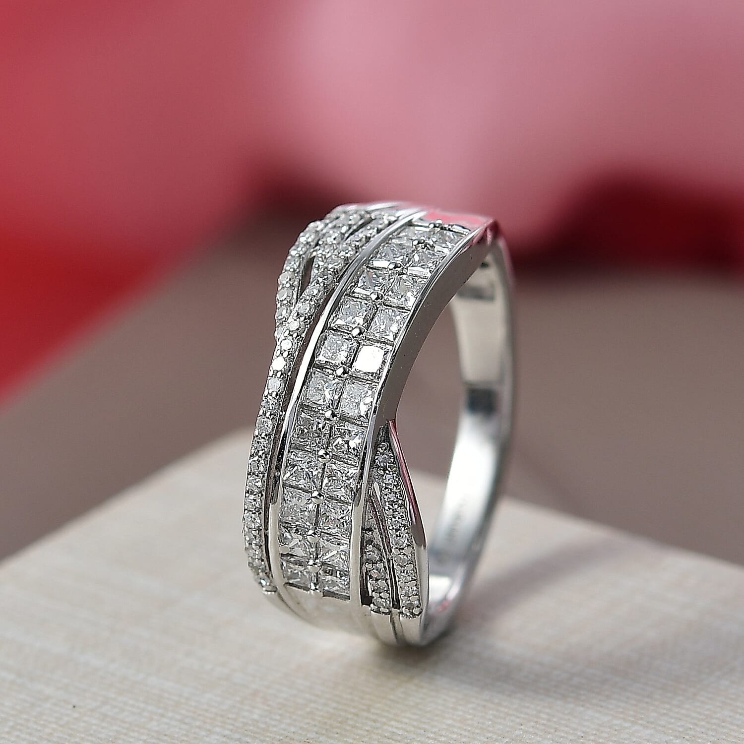 Luxuriant Lab Grown Diamond (VS-EF) Cluster Ring in Rhodium Overlay Sterling Silver 1.01 Ct.