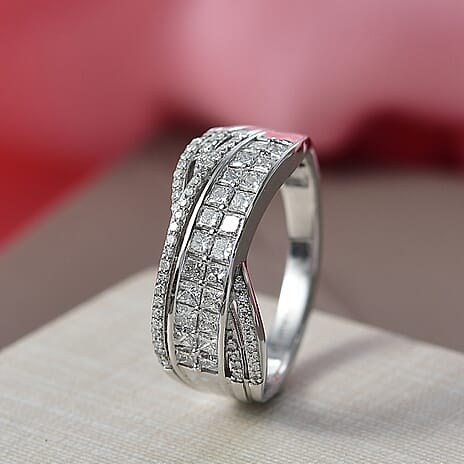 Luxuriant Lab Grown Diamond (VS-EF) Cluster Ring in Rhodium Overlay Sterling Silver 1.01 Ct.