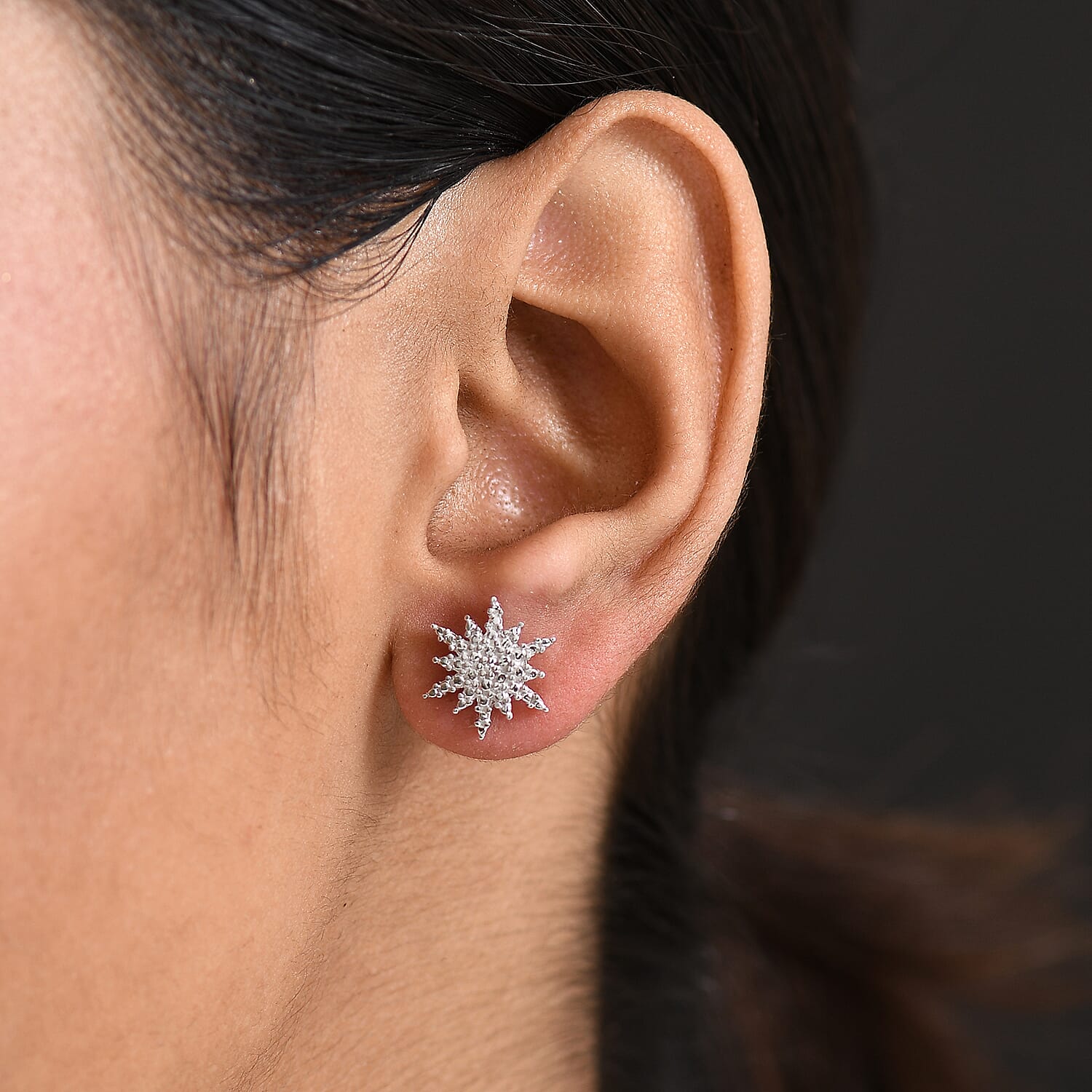 Luxuriant Lab Grown Diamond Earring in Platinum OverlaySterling Silver  0.012  Ct.