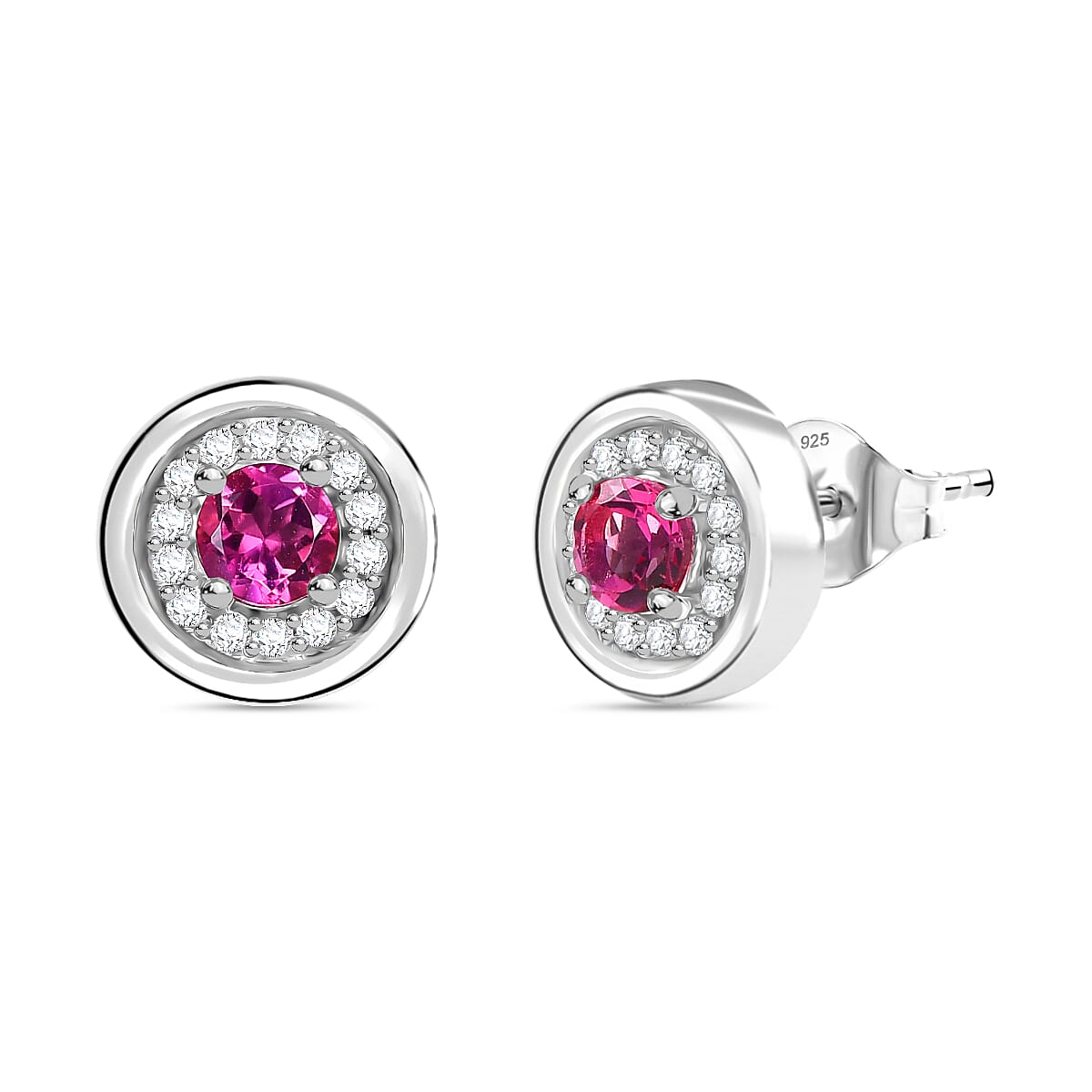 D'Joy Lab Grown Bixbite & Moissanite Stud Push Post Earring in Rhodium Overlay Sterling Silver