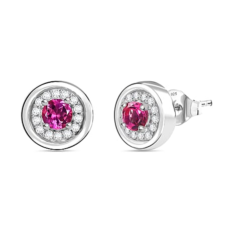 D'Joy Lab Grown Bixbite & Moissanite Stud Push Post Earring in Rhodium Overlay Sterling Silver