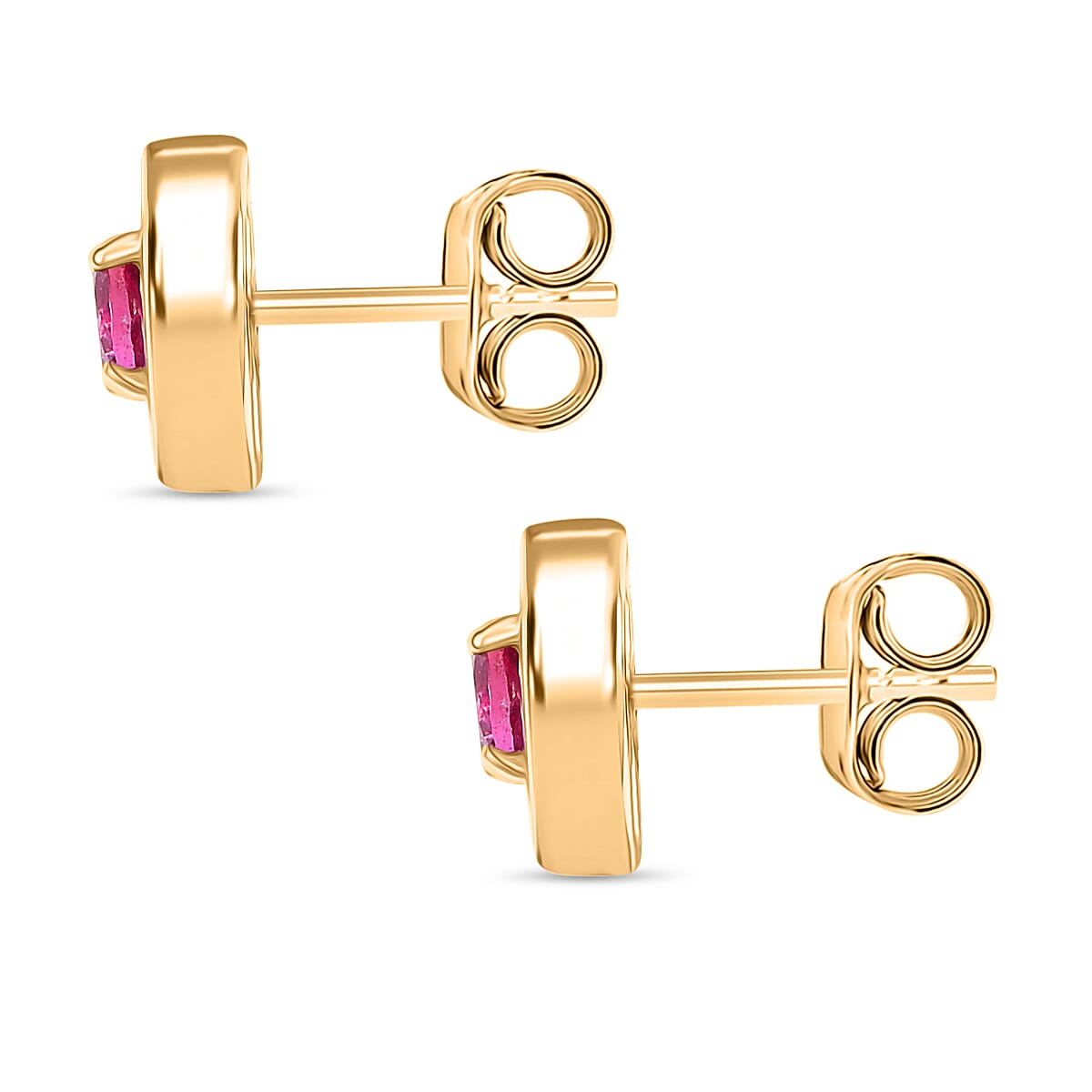 D'Joy Lab Grown Bixbite & Moissanite Stud Push Post Earring in 18K Vermeil Yellow Gold Plated Sterling Silver