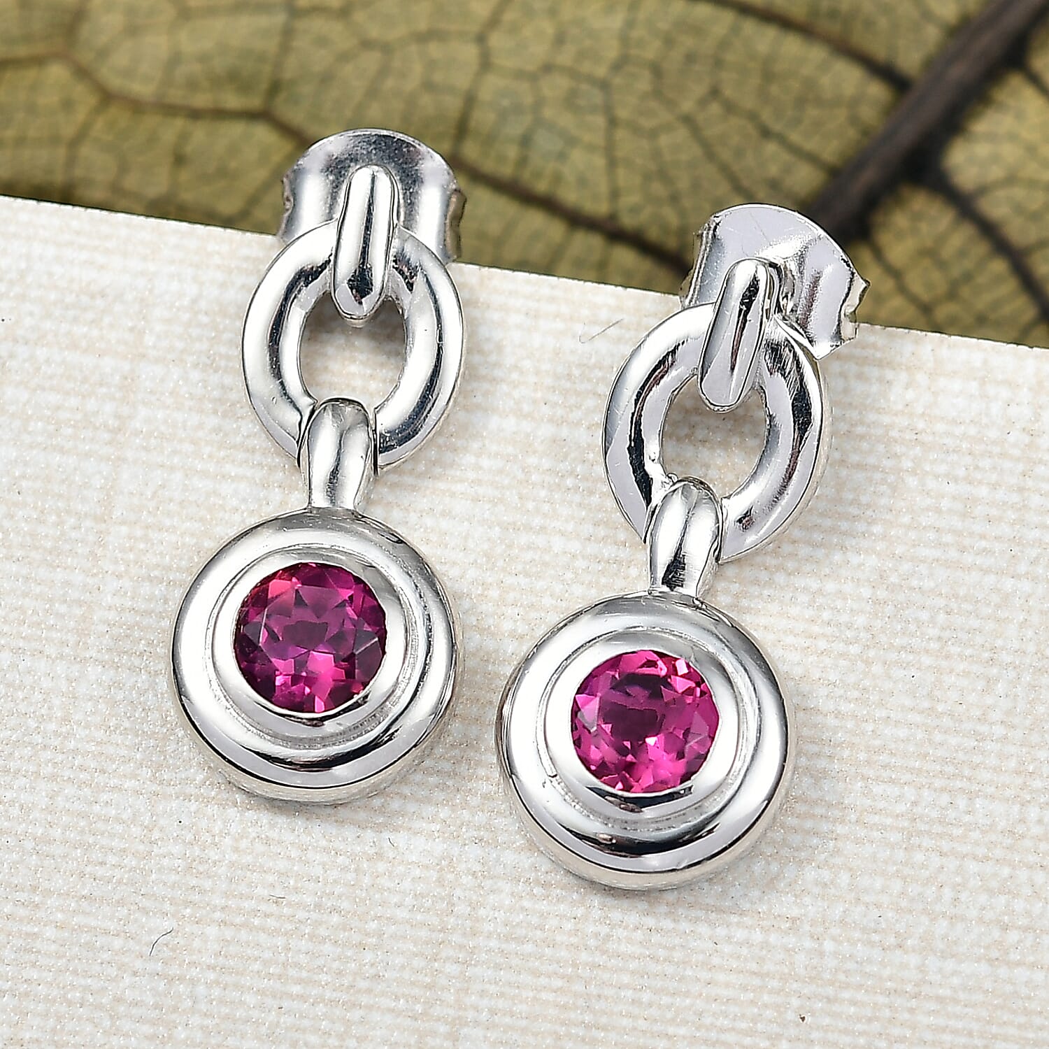 Luxuriant Lab Grown Bixbite Dangling Earring with Push Back in Platinum Overlay Sterling Silver