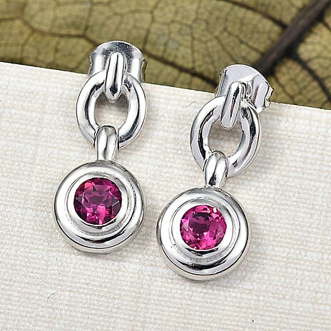 Luxuriant Lab Grown Bixbite Dangling Earring with Push Back in Platinum Overlay Sterling Silver