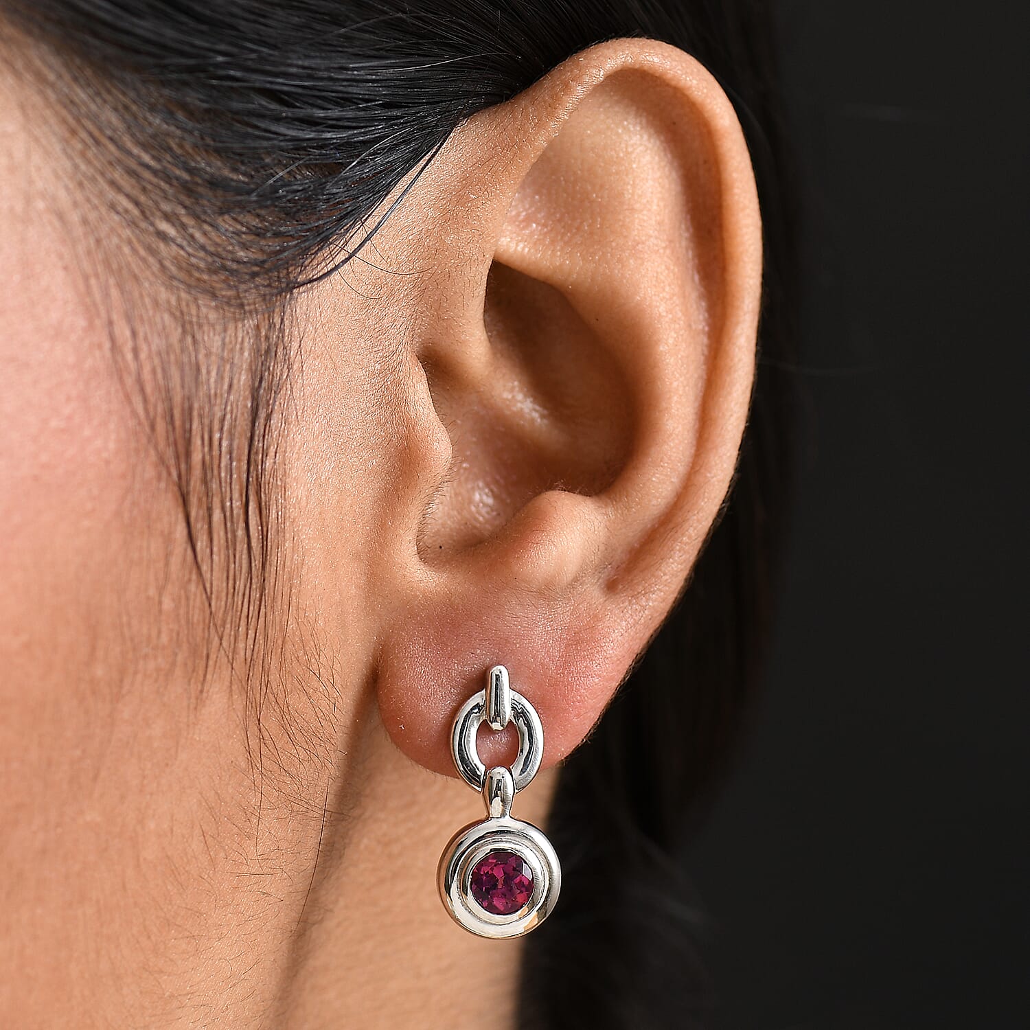 Luxuriant Lab Grown Bixbite Dangling Earring with Push Back in Platinum Overlay Sterling Silver