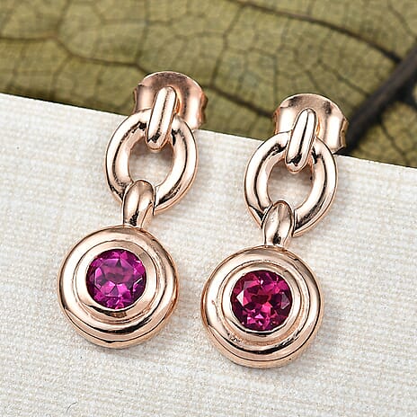 Luxuriant Lab Grown Bixbite Dangling Earring with Push Back in 14K Rose Gold Plated Sterling Silver