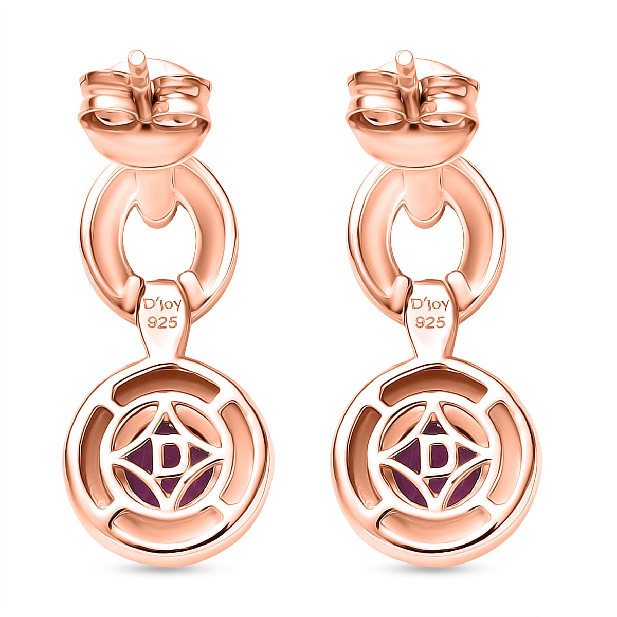 Luxuriant Lab Grown Bixbite Dangling Earring with Push Back in 14K Rose Gold Plated Sterling Silver