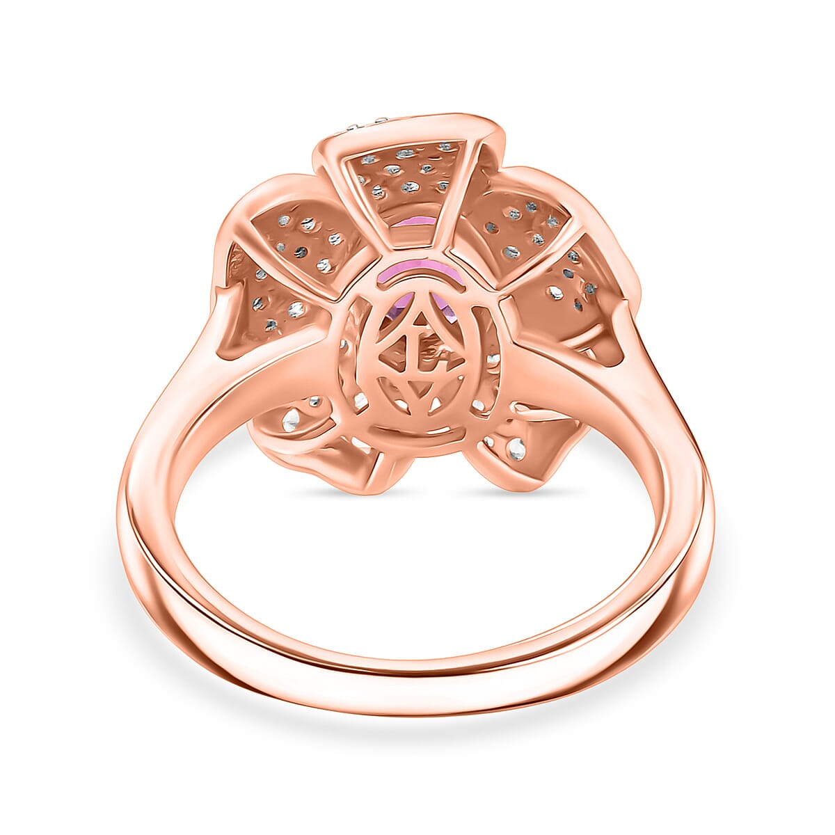 Luxuriant Lab Grown Bixbite & White Zircon Cluster Ring in 18K Vermeil Rose Gold Plated Sterling Silver 2.08 Ct.