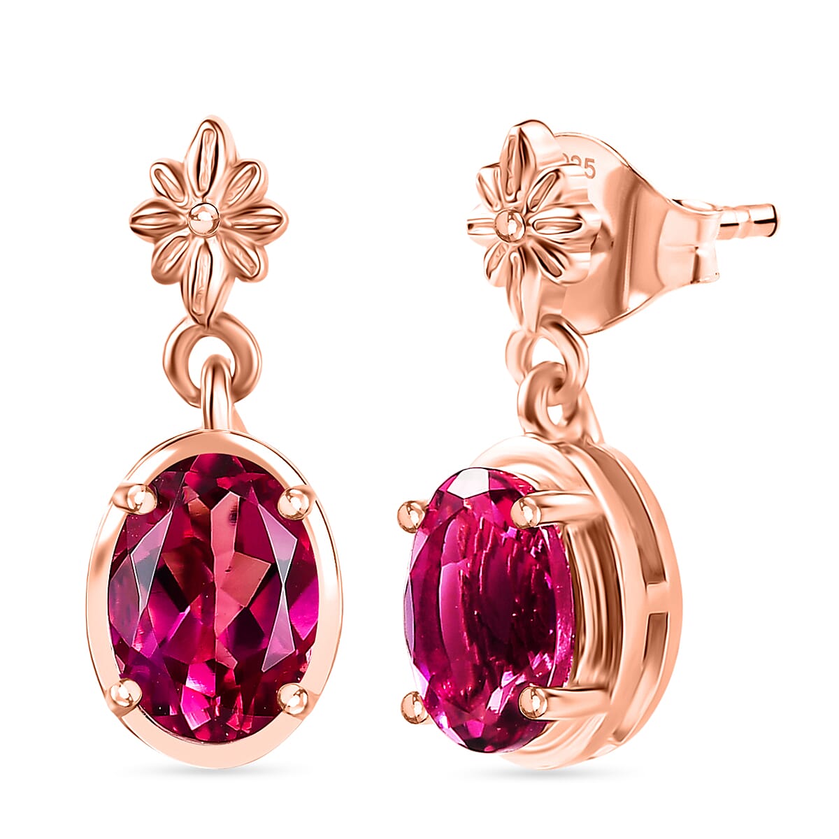 Luxuriant Lab Grown Bixbite Dangling Earring with Push Back in 14K Rose Gold Plated Sterling Silver 1.84 Ct.