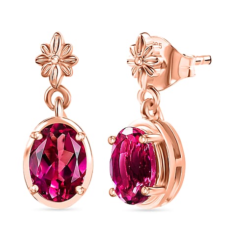 Luxuriant Lab Grown Bixbite Dangling Earring with Push Back in 14K Rose Gold Plated Sterling Silver 1.84 Ct.