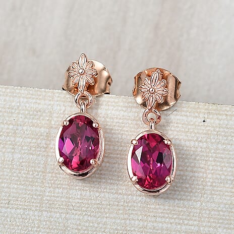 Luxuriant Lab Grown Bixbite Dangling Earring with Push Back in 14K Rose Gold Plated Sterling Silver 1.84 Ct.