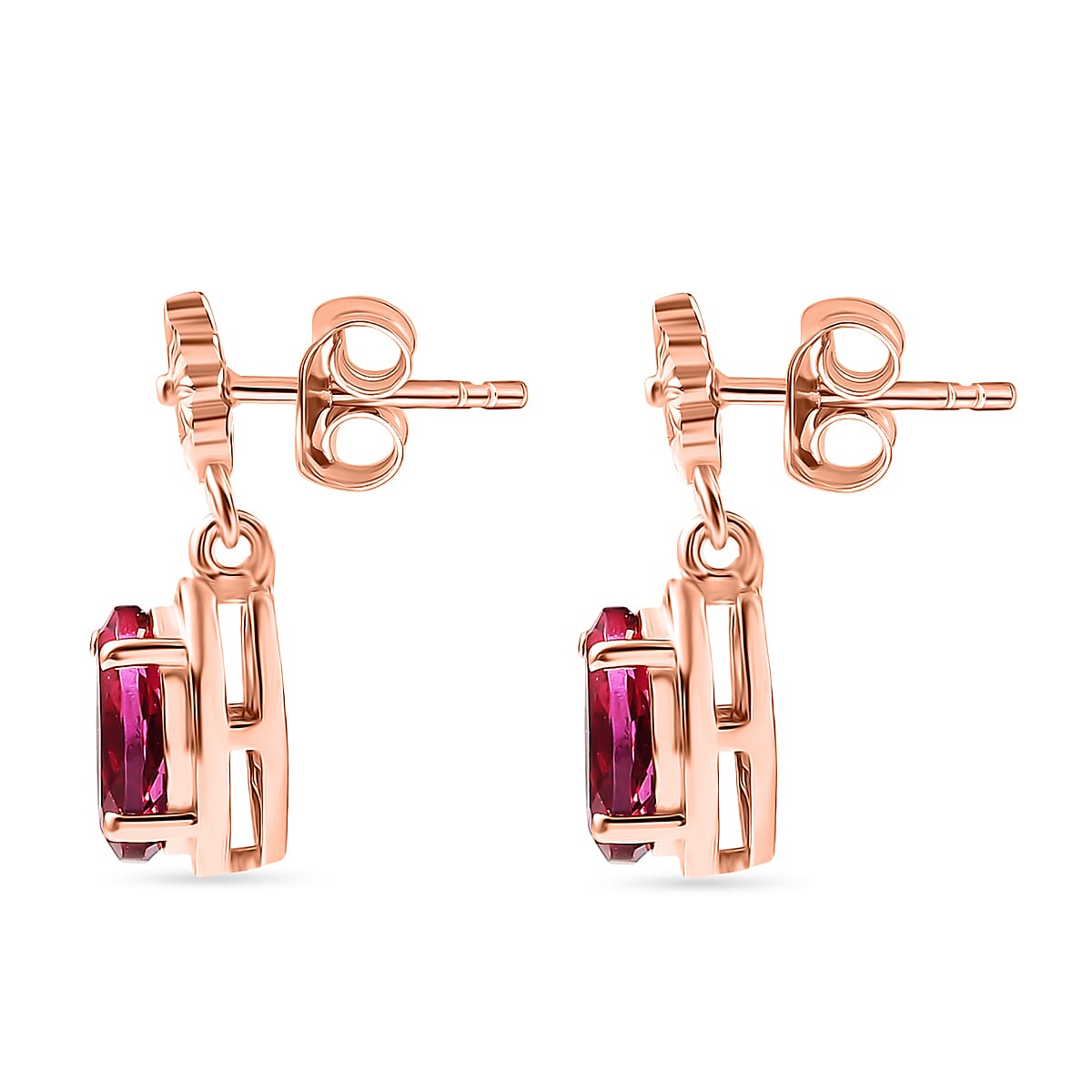 Luxuriant Lab Grown Bixbite Dangling Earring with Push Back in 14K Rose Gold Plated Sterling Silver 1.84 Ct.