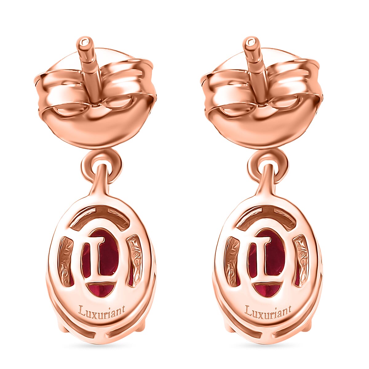 Luxuriant Lab Grown Bixbite Dangling Earring with Push Back in 14K Rose Gold Plated Sterling Silver 1.84 Ct.
