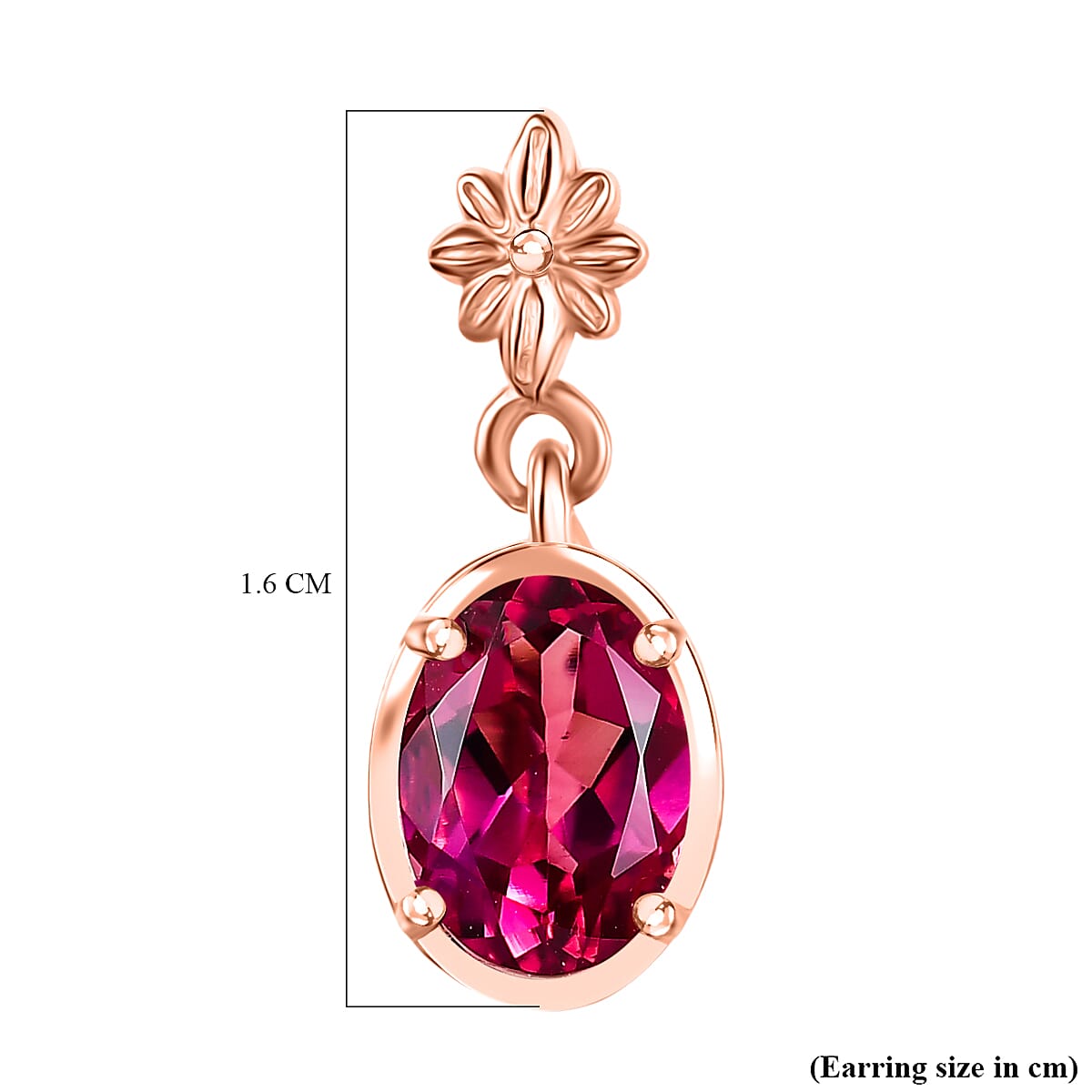 Luxuriant Lab Grown Bixbite Dangling Earring with Push Back in 14K Rose Gold Plated Sterling Silver 1.84 Ct.
