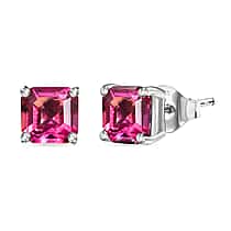Luxuriant Lab Grown Bixbite Solitaire Stud Push Post Earring in Platinum Overlay Sterling Silver 1.20 Ct.