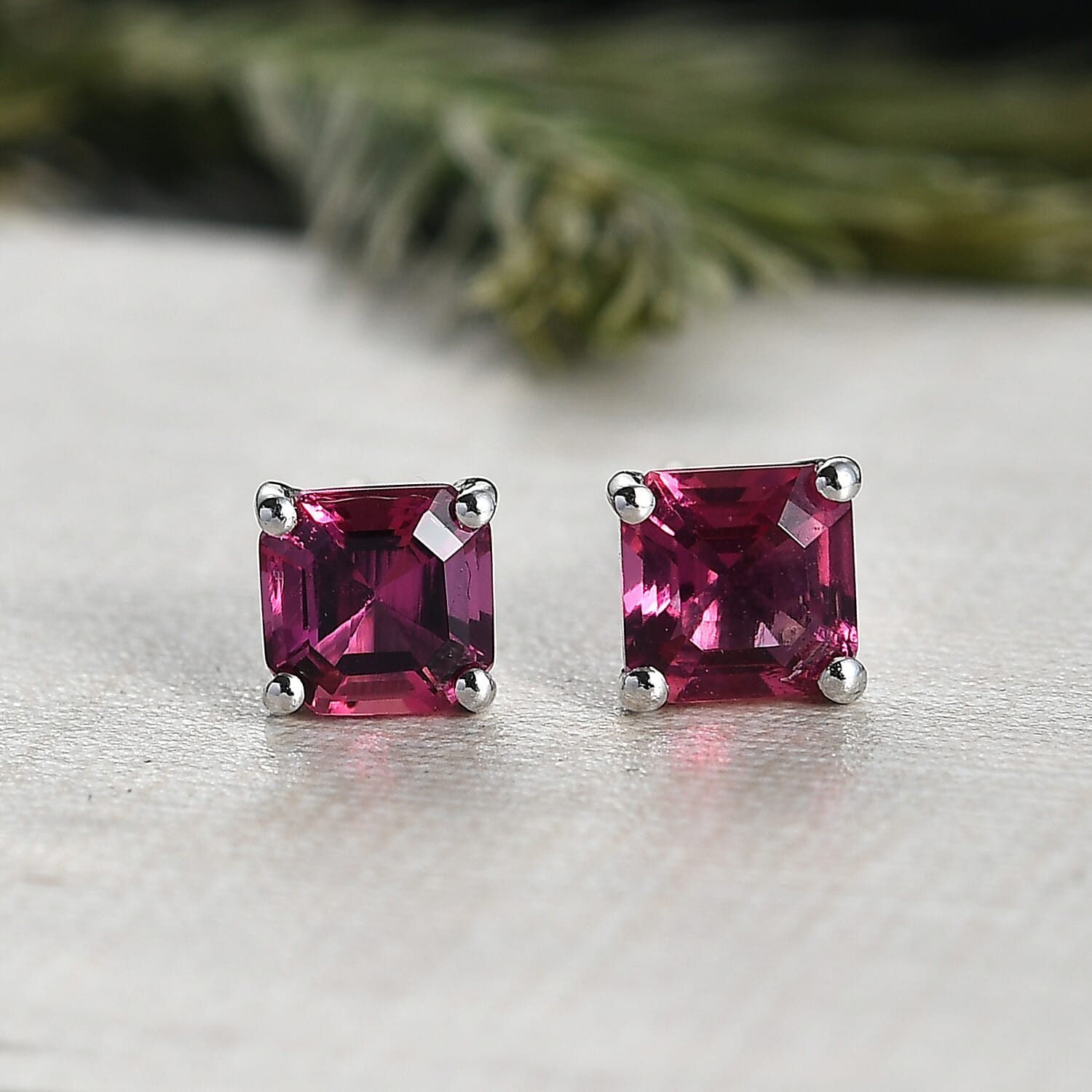 Luxuriant Lab Grown Bixbite Solitaire Stud Push Post Earring in Platinum Overlay Sterling Silver 1.20 Ct.