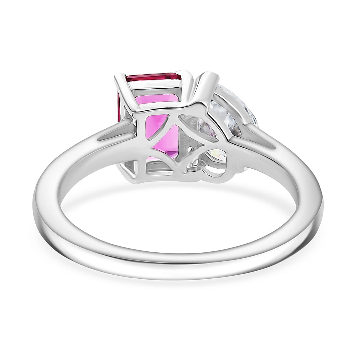 Luxuriant Lab Grown Bixbite & Moissanite Ring in Platinum Overlay Sterling Silver 1.59 Ct.