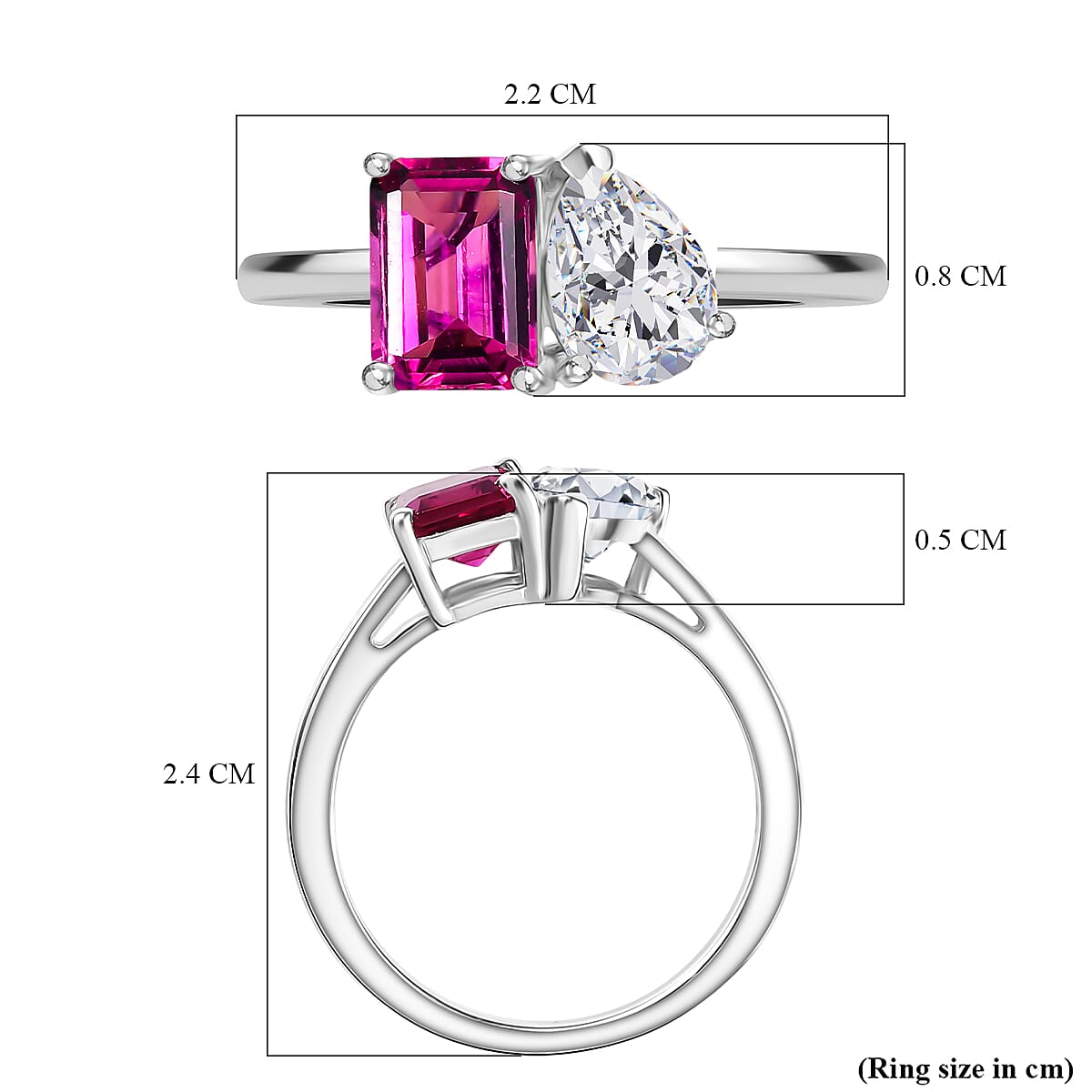 Luxuriant Lab Grown Bixbite & Moissanite Ring in Platinum Overlay Sterling Silver 1.59 Ct.