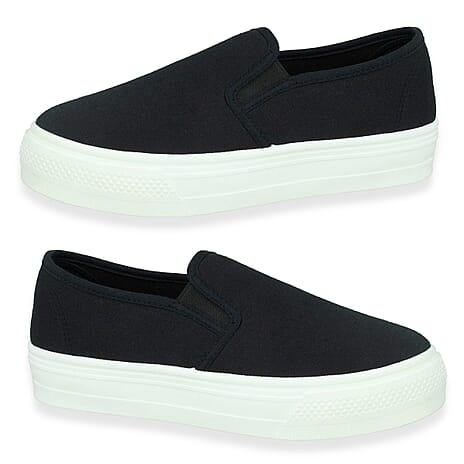 Spot On Collection Canvas Slip-On Shoes With Platform Sole (Size 6) - Black