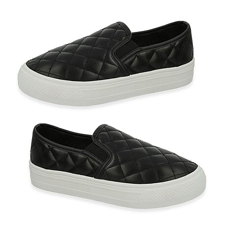 Spot On Collection Quilted Slip-On Trainers With Platform Sole (Size 6) - Black