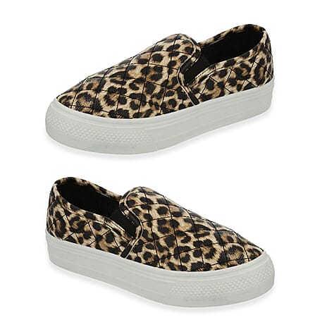 Spot On Collection Quilted Slip-On Trainers With Platform Sole (Size 7) - Leopard
