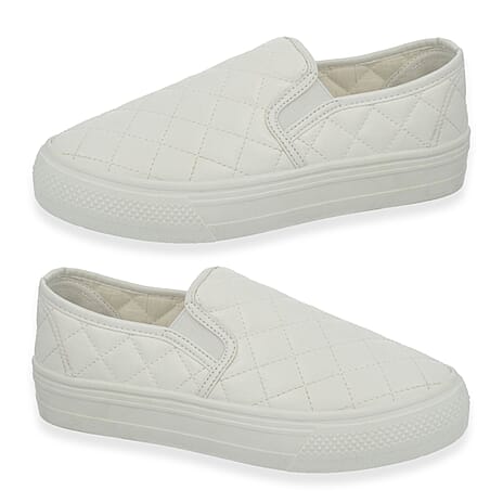 Spot On Collection Quilted Slip-On Trainers With Platform Sole (Size 7) - White