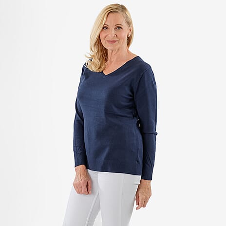 Pure & Natural V-Neck Jumper (Size 18) - Navy