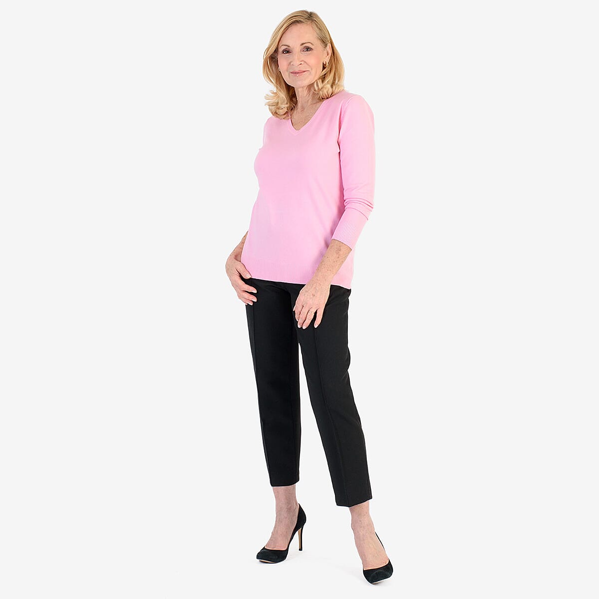 Pure & Natural V-Neck Jumper (Size 10) - Light Pink