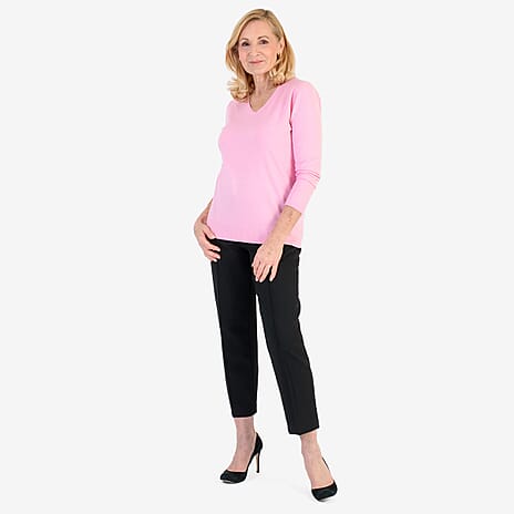 Pure & Natural V-Neck Jumper (Size 16) - Light Pink