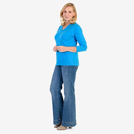 Pure & Natural V-Neck Jumper (Size 12) - Turquoise