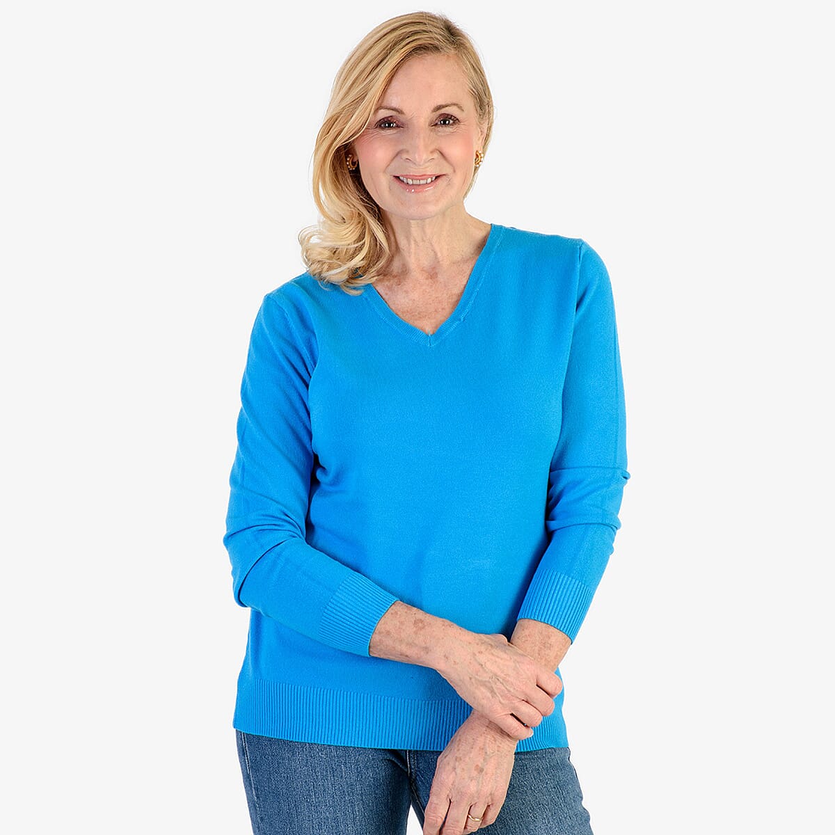 Pure & Natural V-Neck Jumper (Size 10) - Turquoise