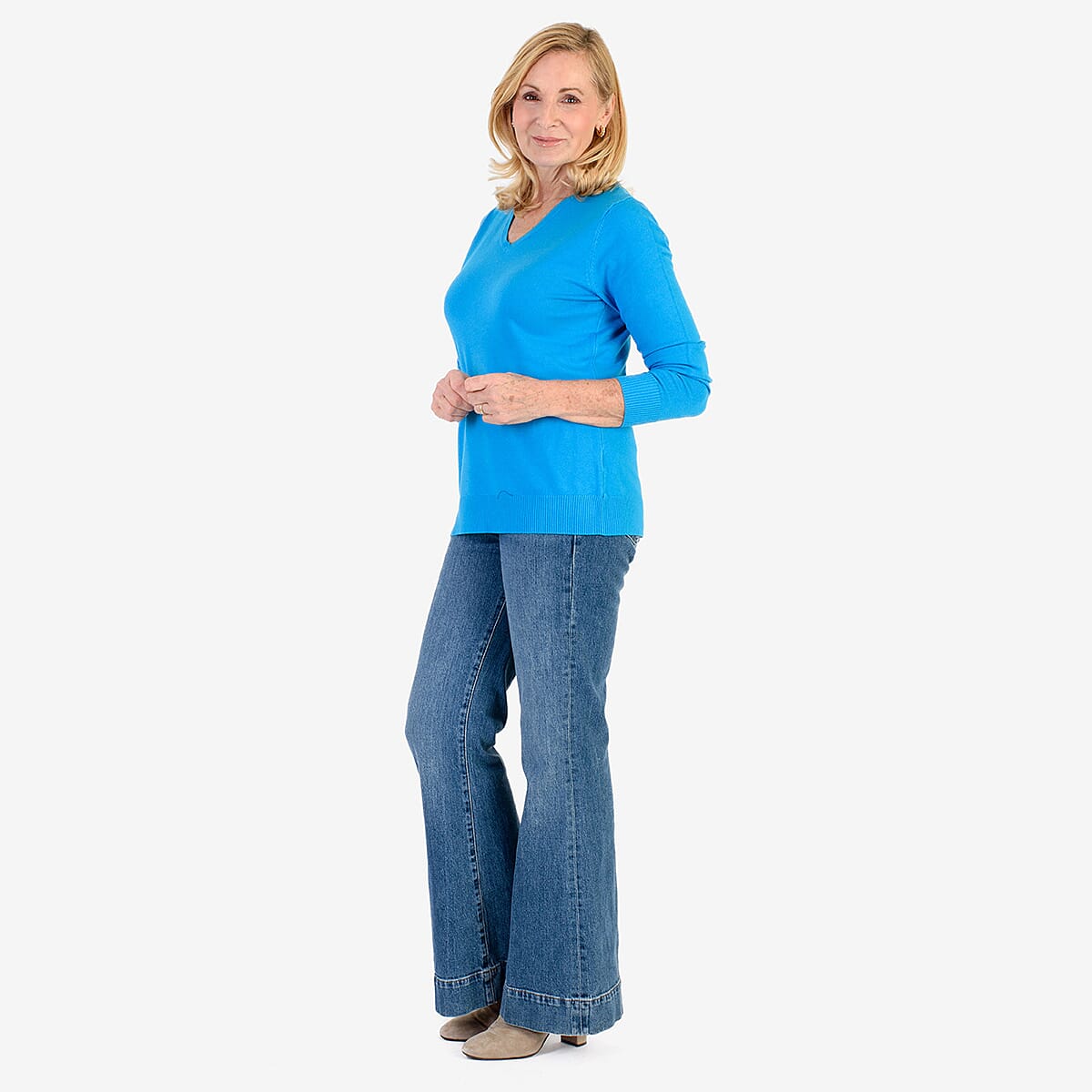 Pure & Natural V-Neck Jumper (Size 14) - Turquoise