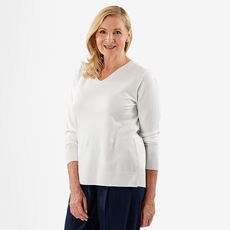 Pure And Natural V-Neck Jumper (Size - 14) - White