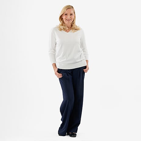 Pure And Natural V-Neck Jumper (Size - 14) - White