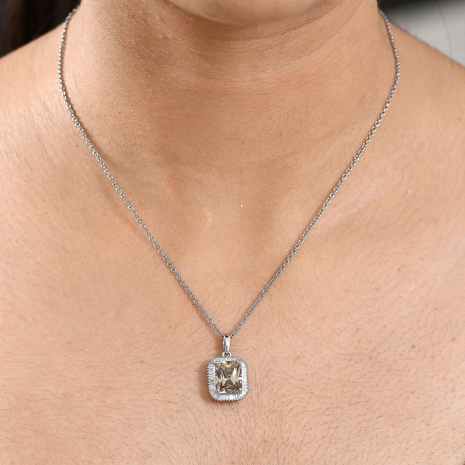 Rhapsody 950 Platinum AAAA Radiant Cut  Natural Turkizite and Natural Diamond (VS-EF) Pendant 5.45 Ct.