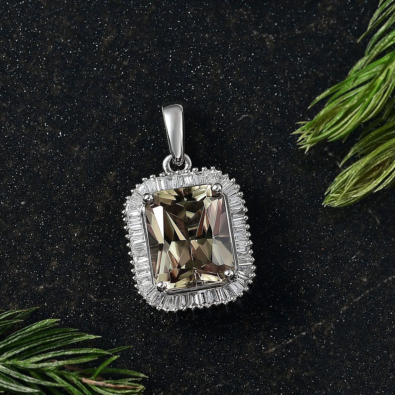 Rhapsody 950 Platinum AAAA Radiant Cut  Natural Turkizite and Natural Diamond (VS-EF) Pendant 5.45 Ct.