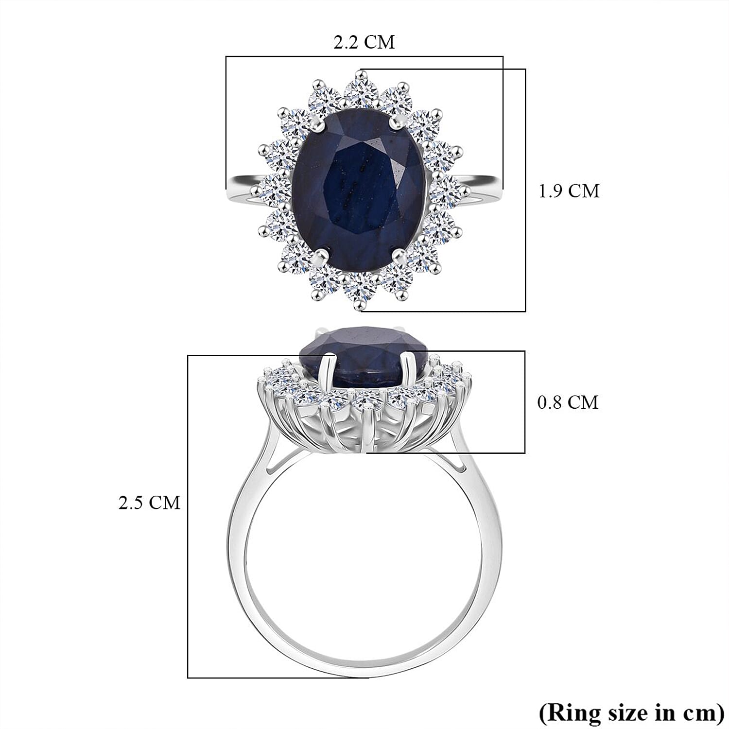Luxuriant - Blue Sapphire & Lab Grown Diamond (SI-G-H) Halo Ring in Rhodium Overlay Sterling Silver 6.75 Ct.