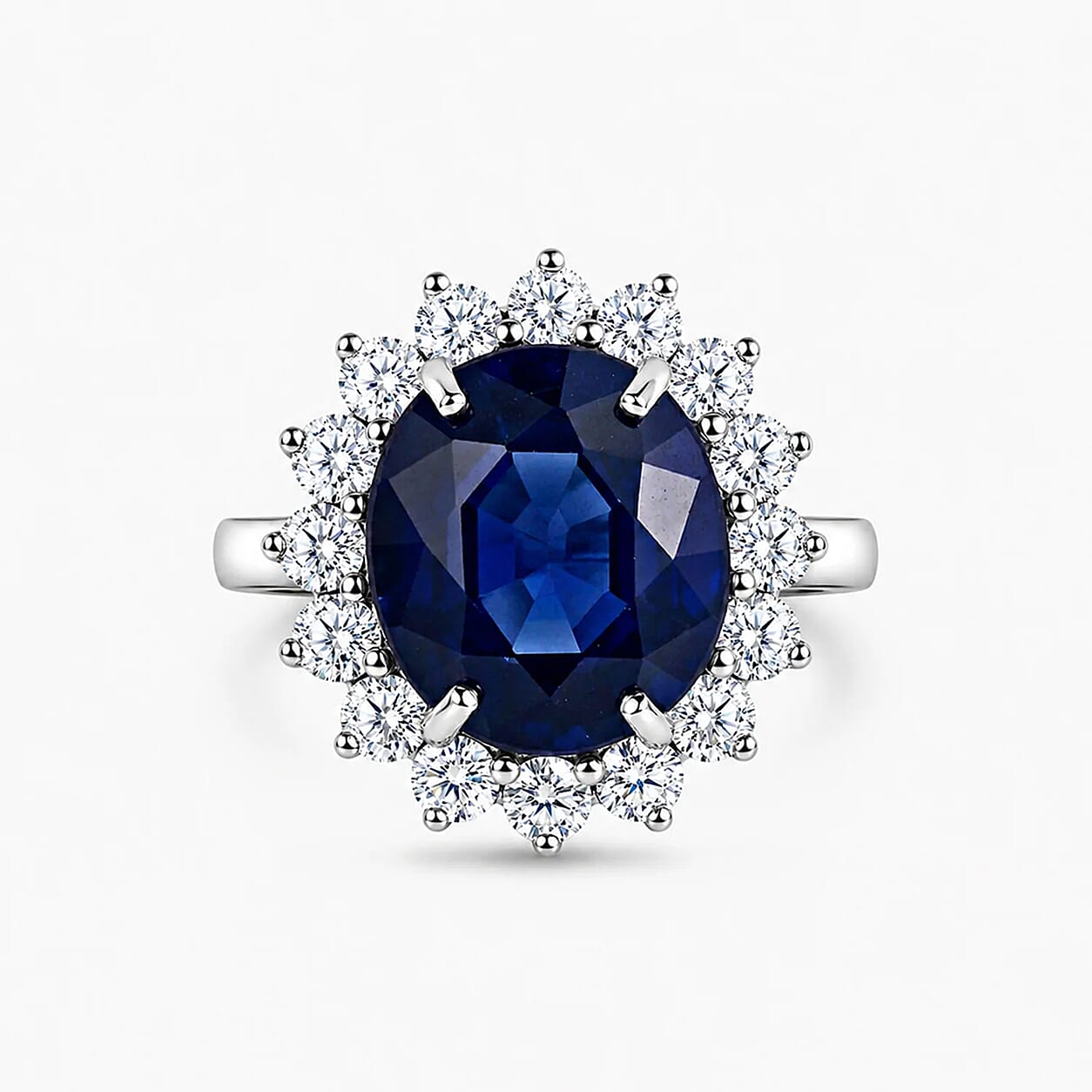 Princess Diana Inspired Blue Sapphire (5.6 ct.) & Lab Grown Diamond (1 ct.) Halo Ring