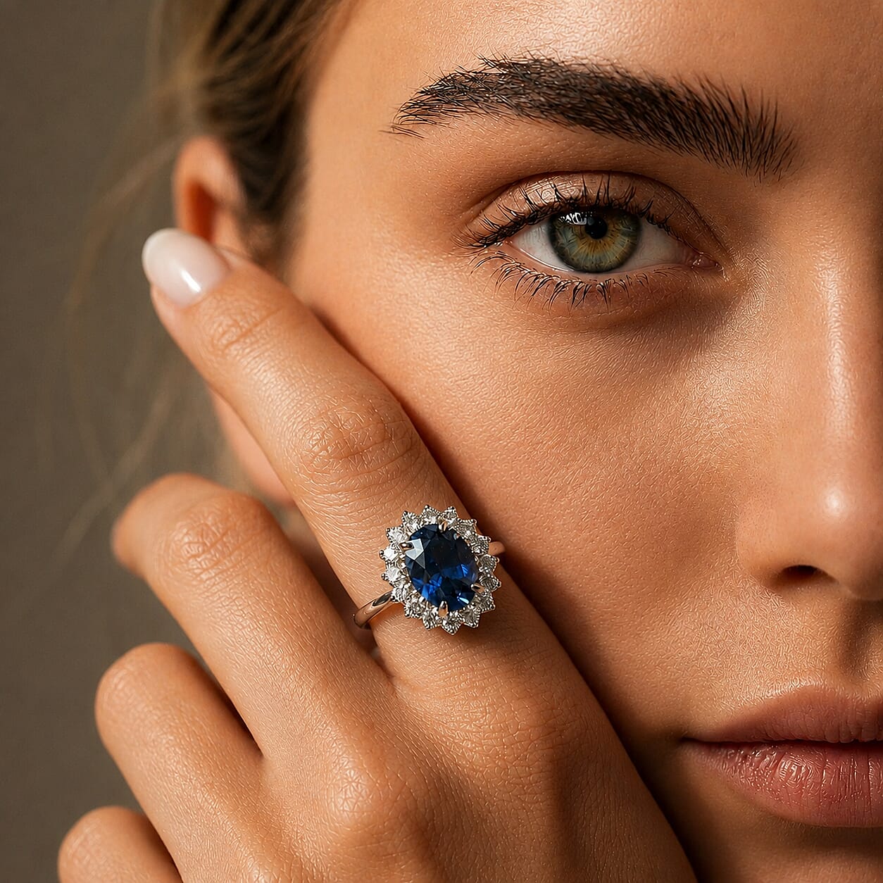 Princess Diana Inspired Blue Sapphire (5.6 ct.) & Lab Grown Diamond (1 ct.) Halo Ring