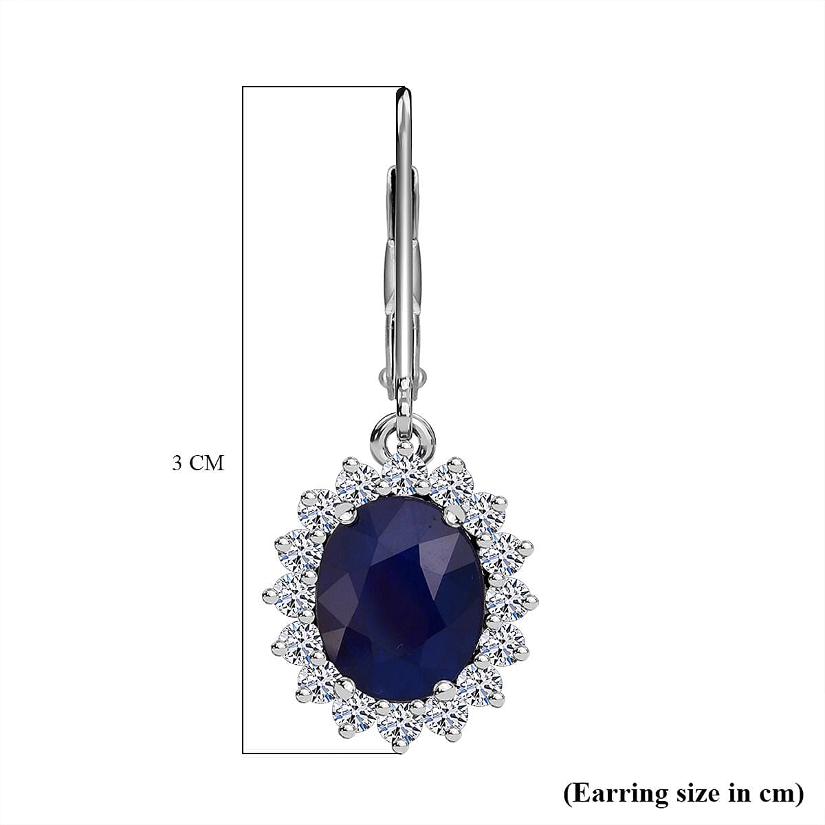 Luxuriant Blue Sapphire & Lab Grown Diamond (SI-GH) Earrings with Lever Back in Rhodium Overlay Sterling Silver 8.73 Ct