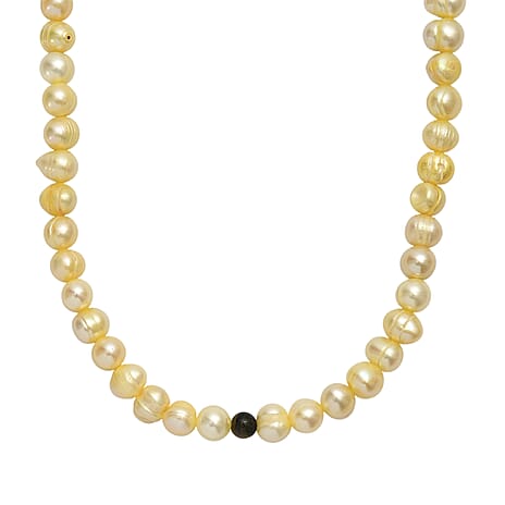 Golden Dyed Pearl & Tigers Eye Stone Necklace (Size 36) 220.00 Ct.