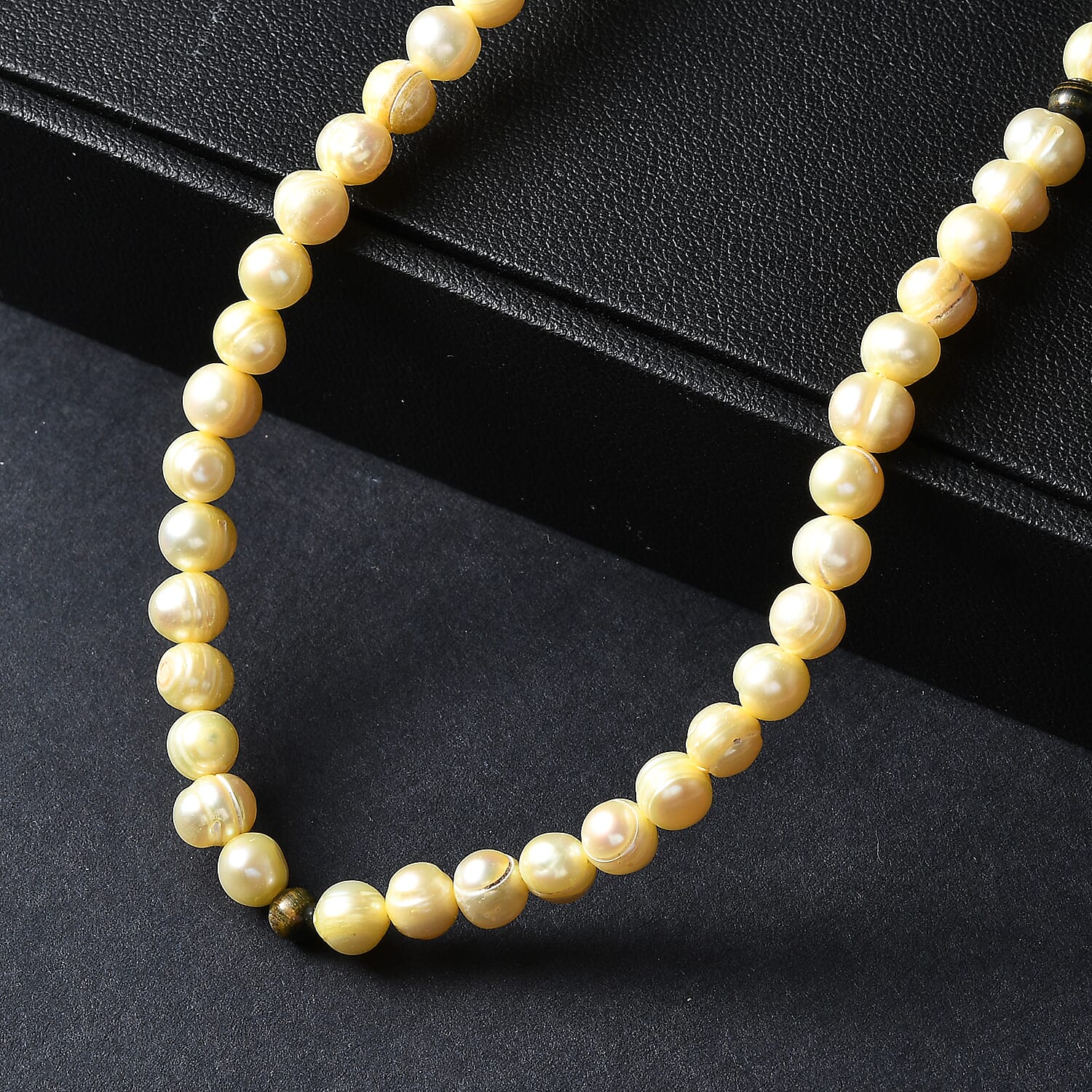 Golden Dyed Pearl & Tigers Eye Stone Necklace (Size 36) 220.00 Ct.